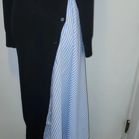 Naadam Asymmetrical Wool Cashmere Hybrid  Turtleneck Midi Sweater Dress - Picture 4 of 10